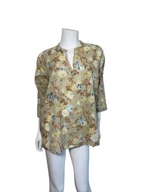 BSBEE Khadi Cotton Floral Tunic Blouse Sz S Beige